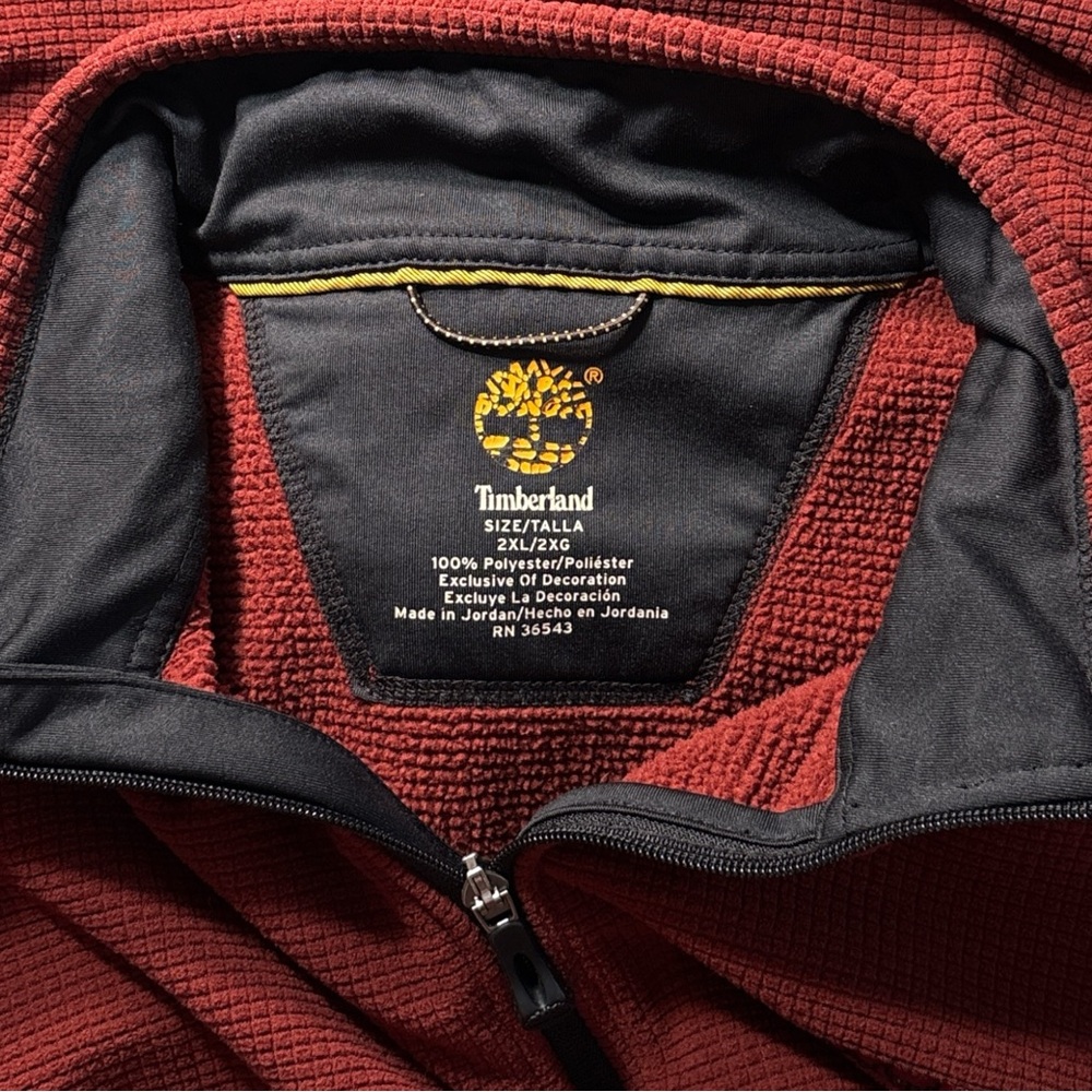 Timberland Mens Size 2XL Burgundy Waffle Knit Quarter Zip Fleece Pullover Fleece - Picture 5 of 5
